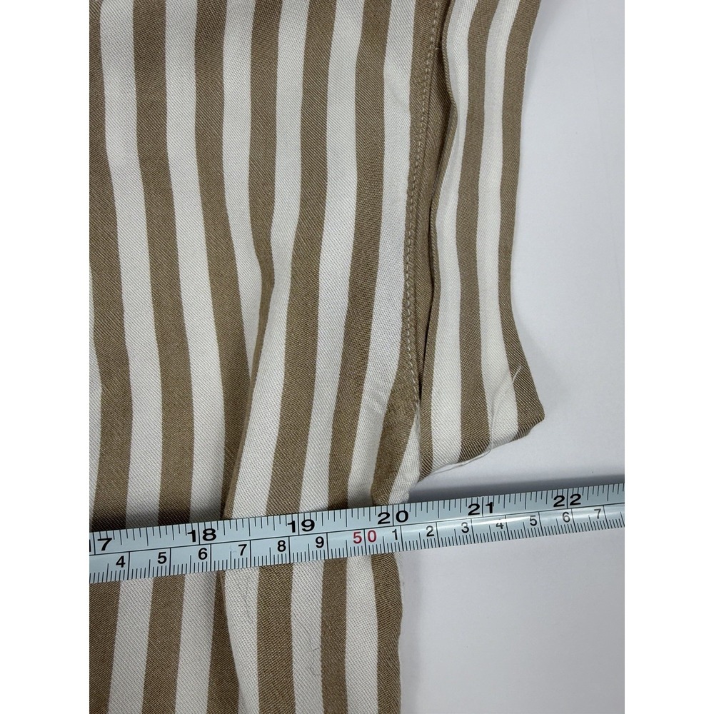 Alexander Jordan Womens Large Tan White Stripe Button Front Blouse Top - Picture 6 of 7
